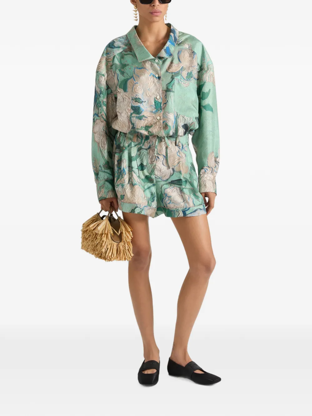 Givenchy Zijden shorts met rozen-print Groen