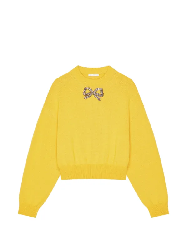 Givenchy Sweater in Wool and Cotton with Embroidered Bow in Yellow