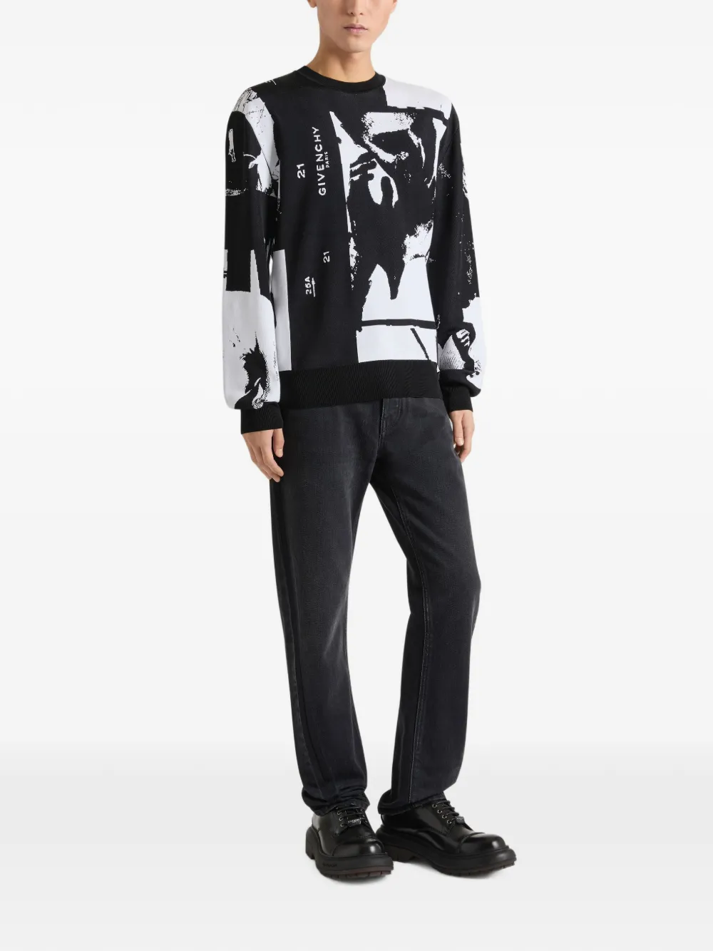 Givenchy sweater in knit with photographic negative jacquard Zwart