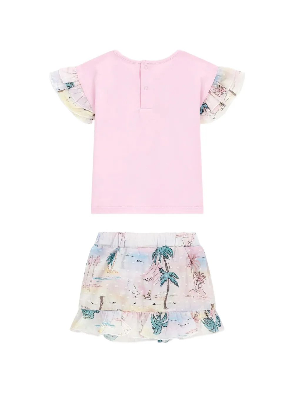 guess kids Rok en T-shirt met palmprint en ruches Roze