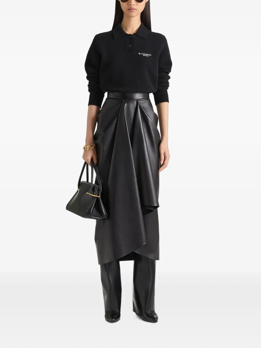 Givenchy Gedrapeerde midi-rok van nappa leer Zwart