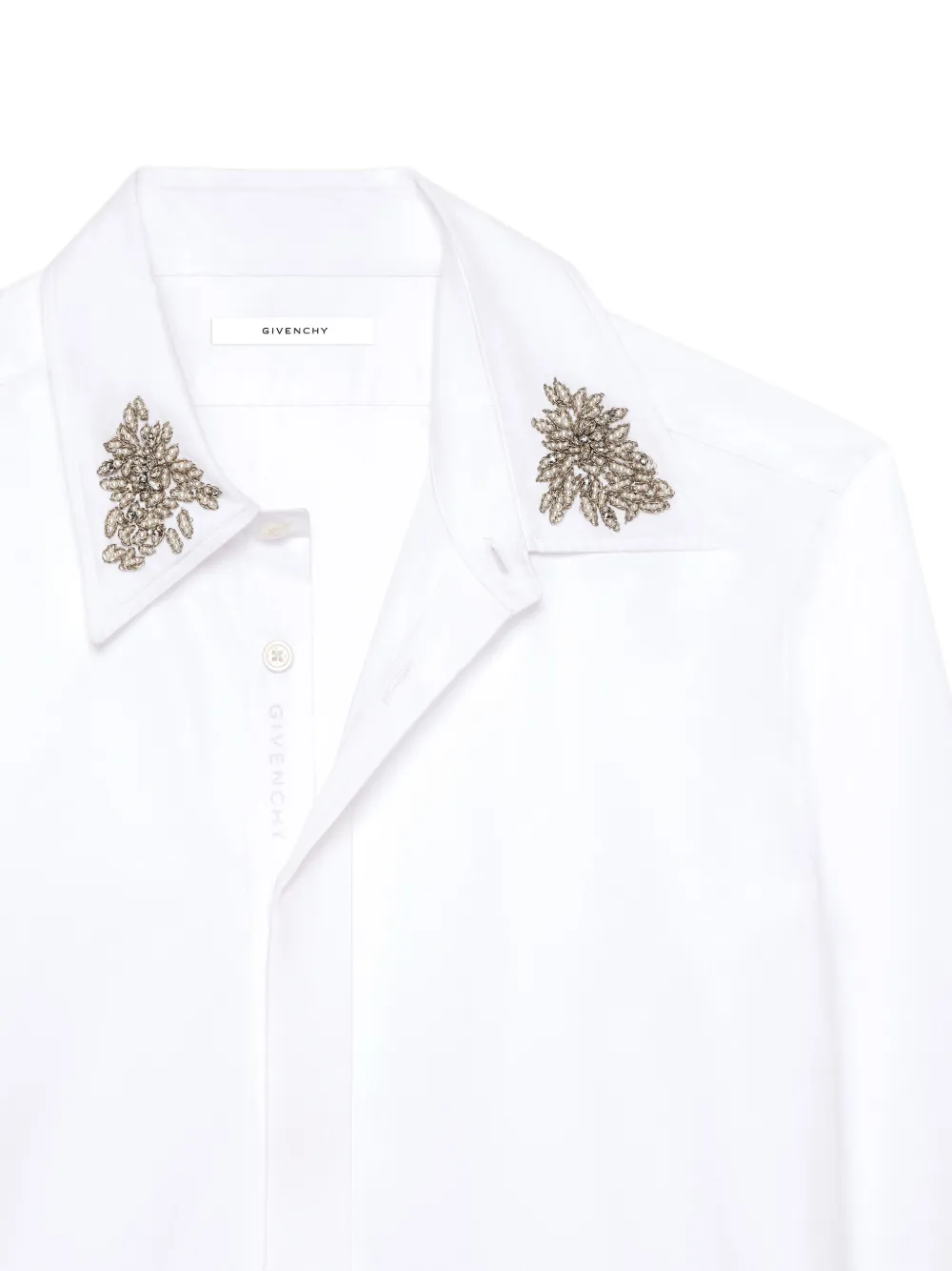 Givenchy Slim popeline overhemd met kristallen en geborduurde kraag Wit