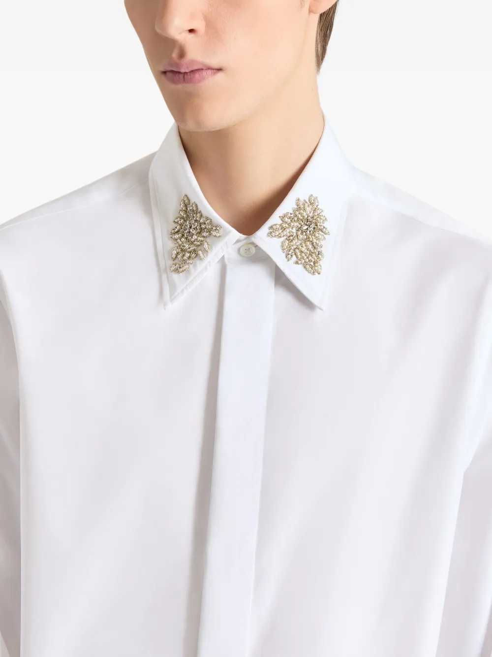 Givenchy Slim popeline overhemd met kristallen en geborduurde kraag Wit