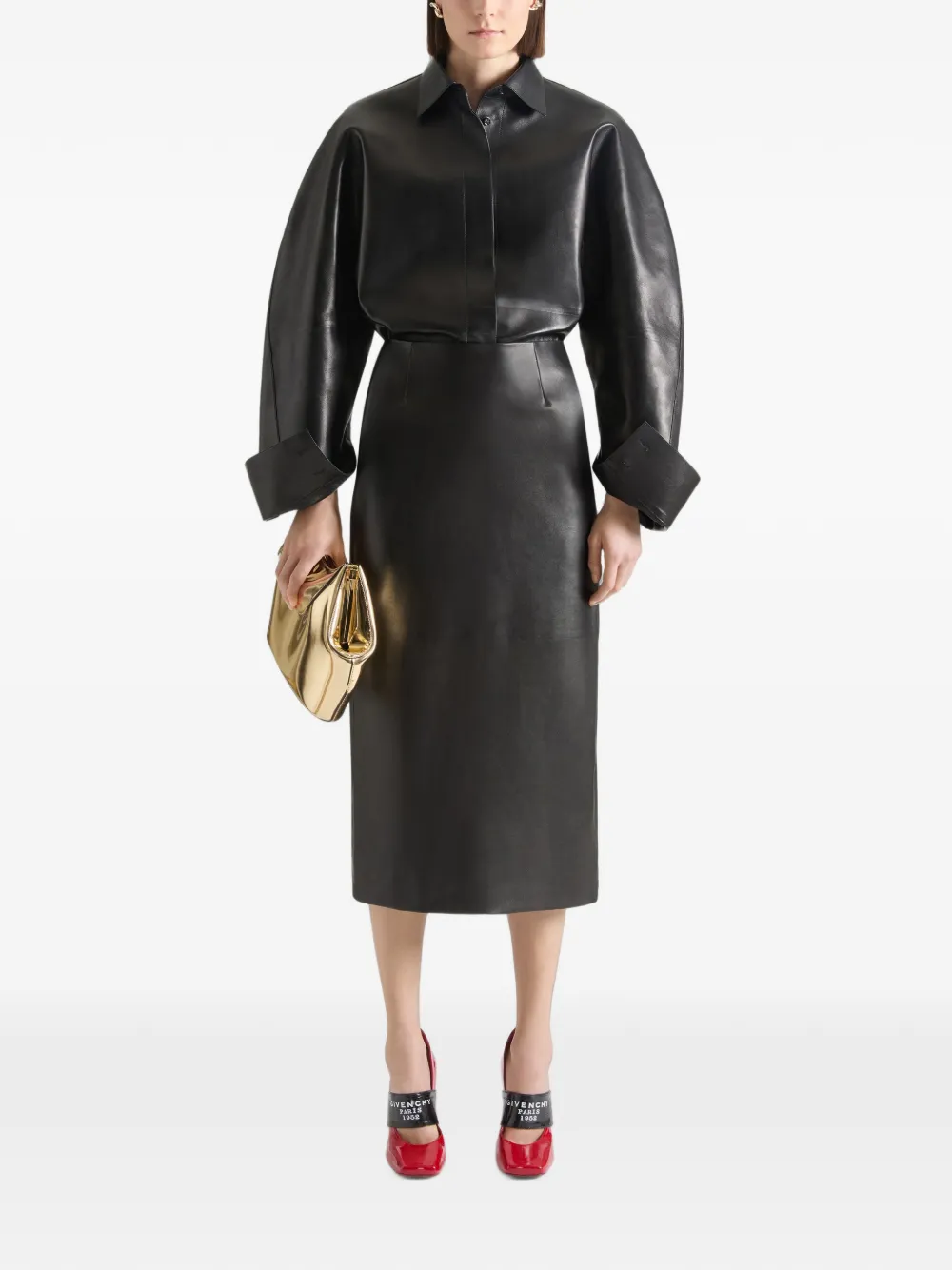 Givenchy Leren midi-kokerrok Zwart