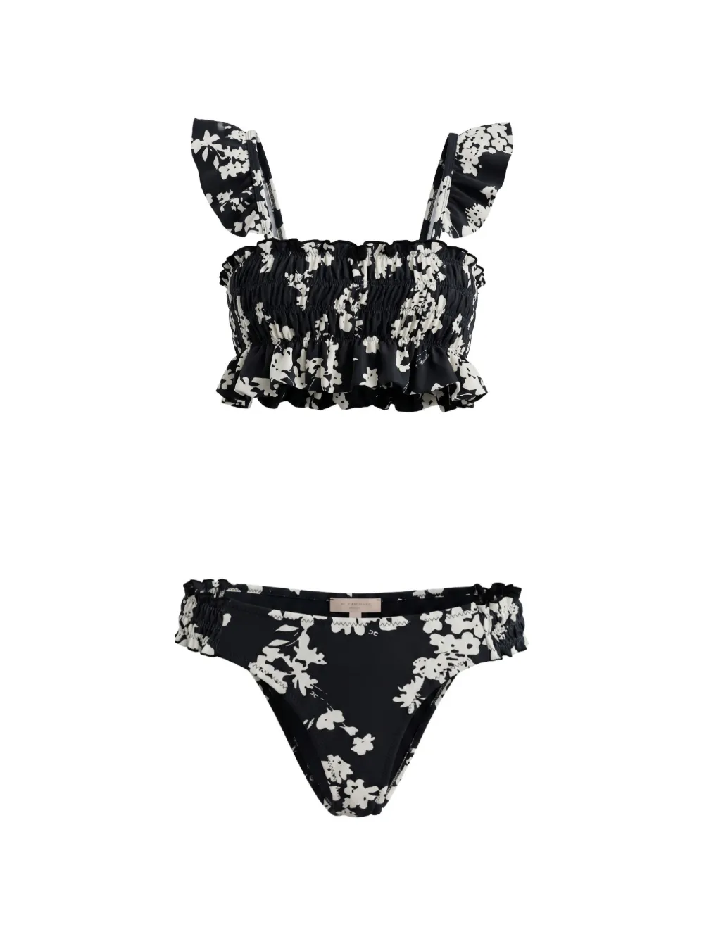 Elisabetta Franchi Kids Bikini a fiori con ruches - Nero