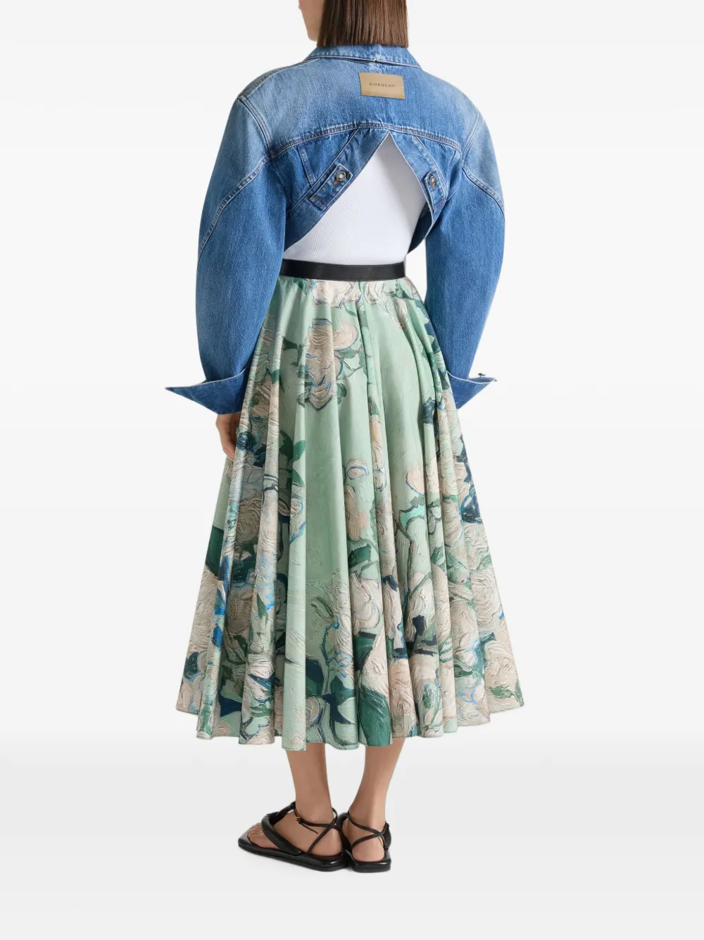 Givenchy Lange ronde rok van popeline met Roses-print Groen
