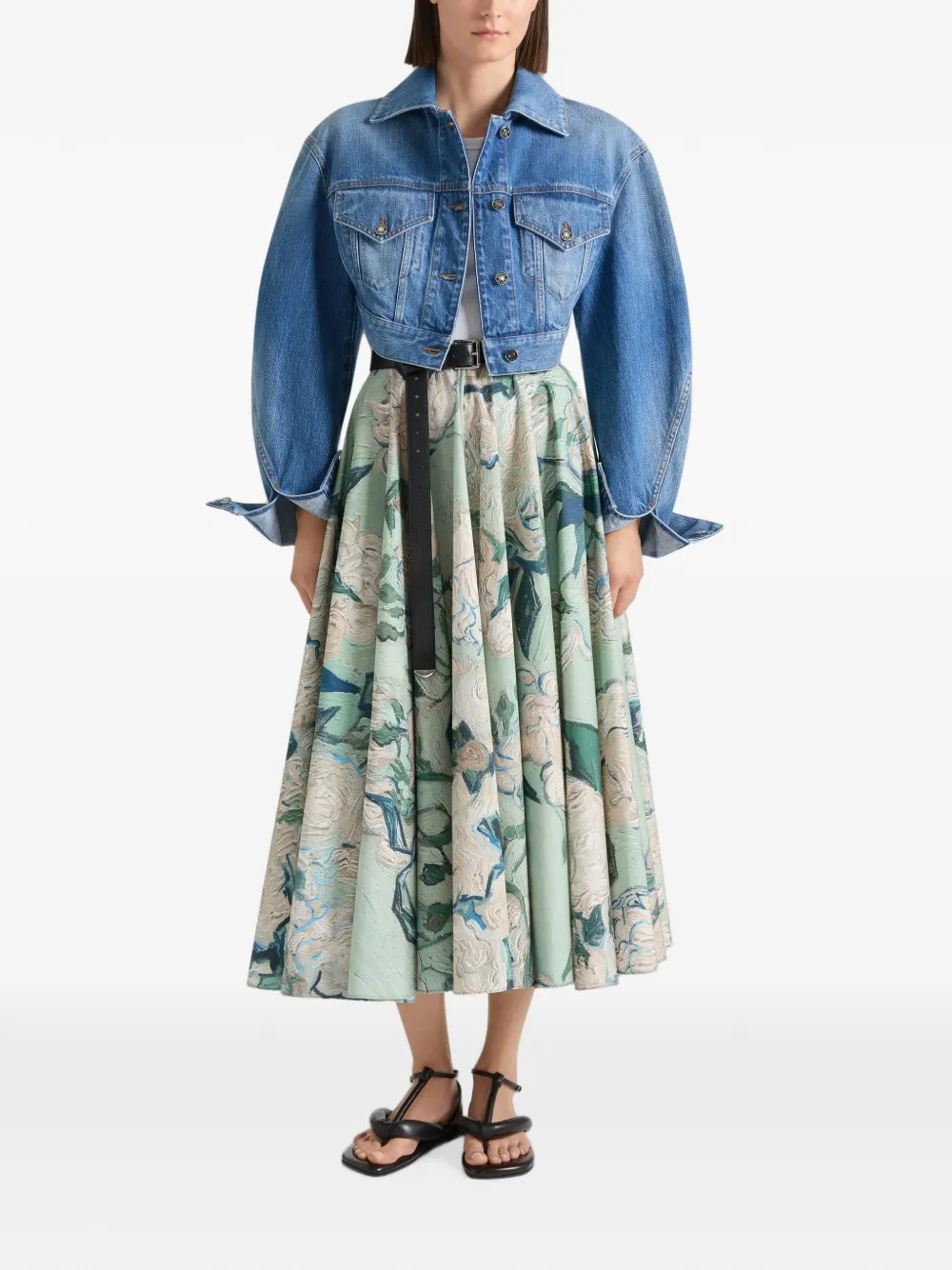 Givenchy Lange ronde rok van popeline met Roses-print Groen
