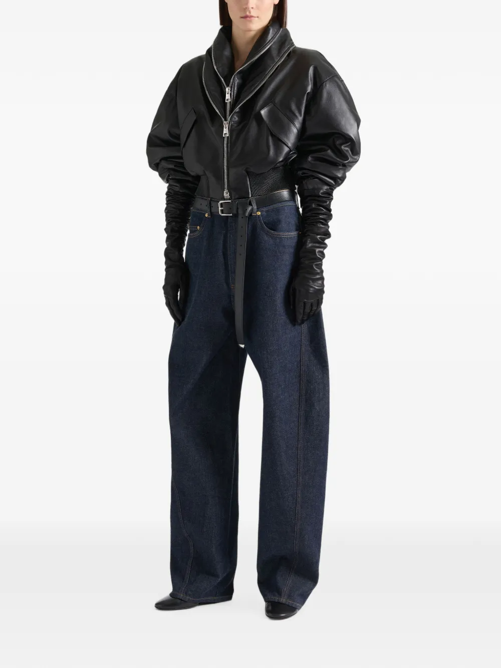 Givenchy Leren bomberjack met rits en sjaalkraag Zwart