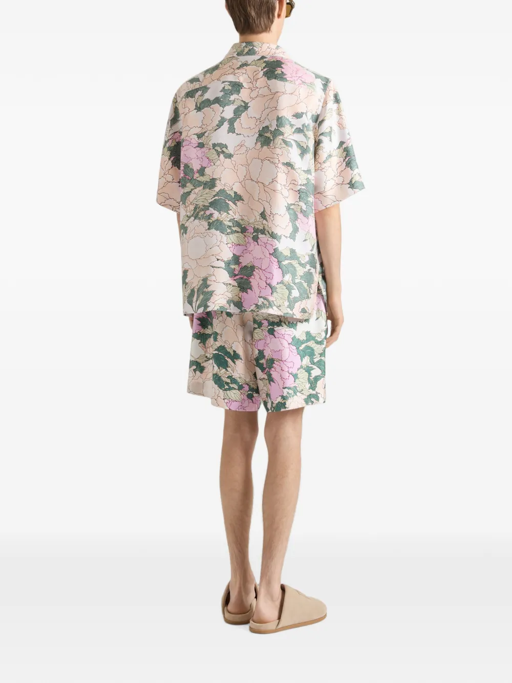 Givenchy Bermuda zijden shorts met Parel Flowers-print Beige
