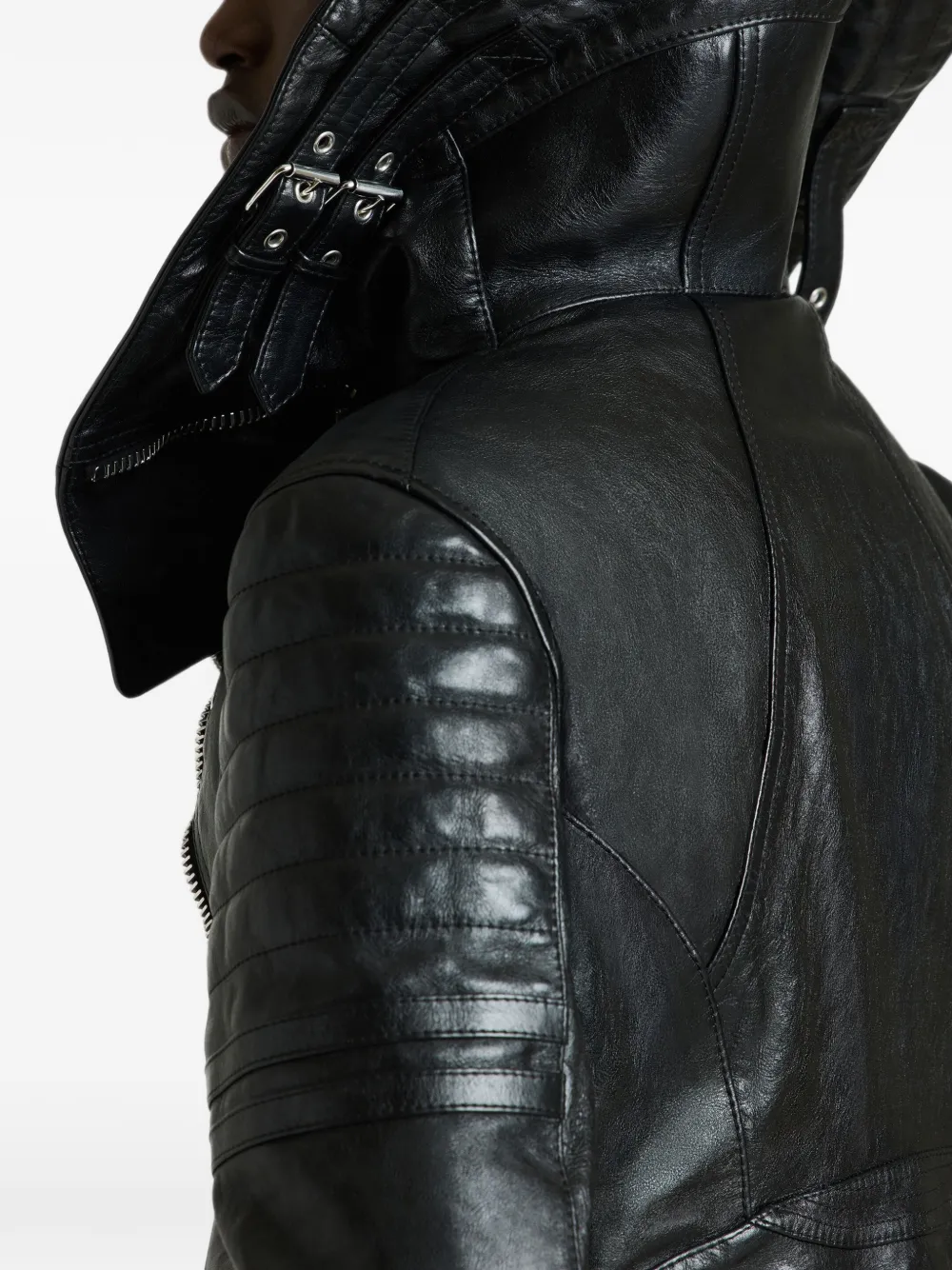 Givenchy Cropped Biker Jacket in Shiny Leather with Shearling in Black, view 4