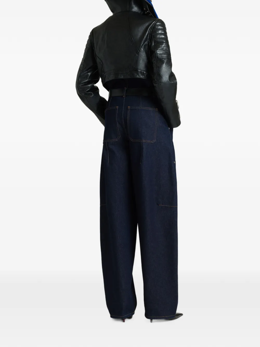 Givenchy Cropped Biker Jacket in Shiny Leather with Shearling in Black, view 3