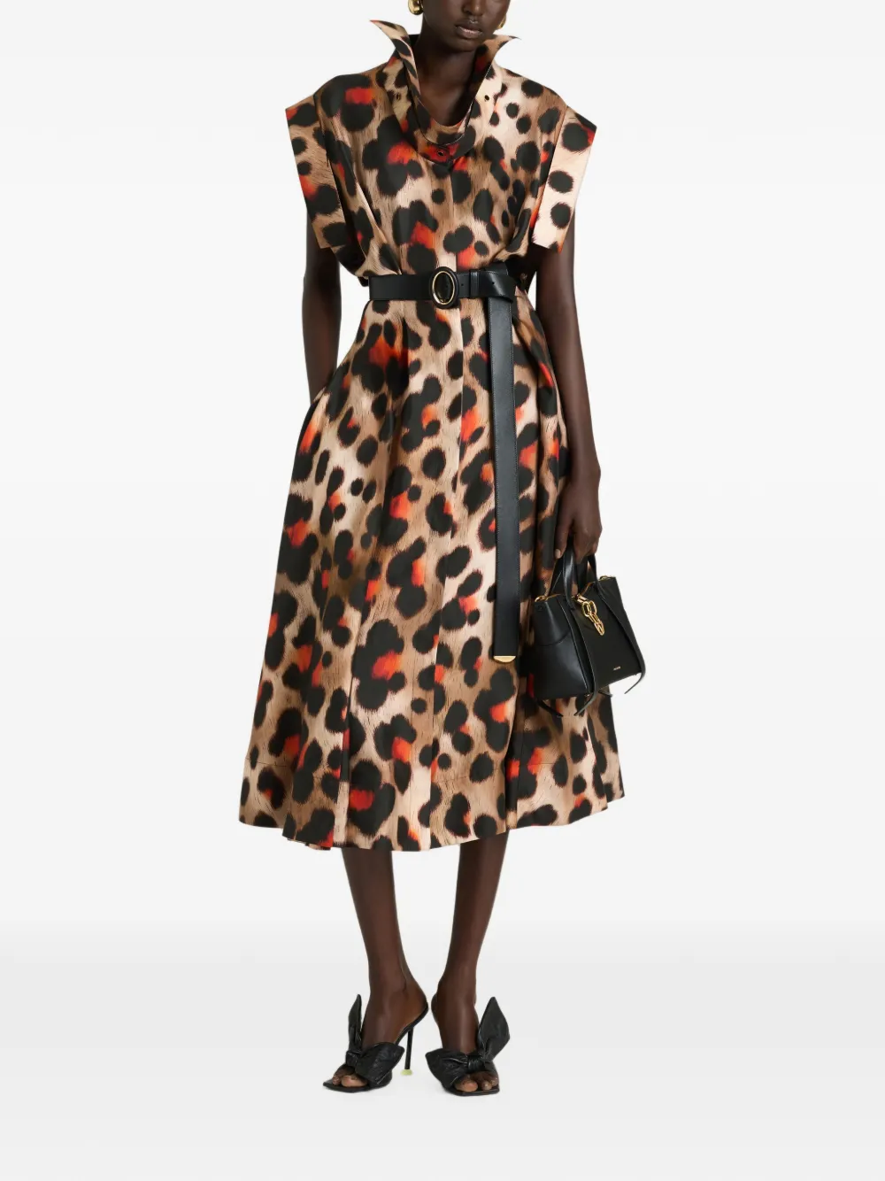 Givenchy Zijden shirtjurk met gedeconstrueerde kraag en luipaard-print Beige