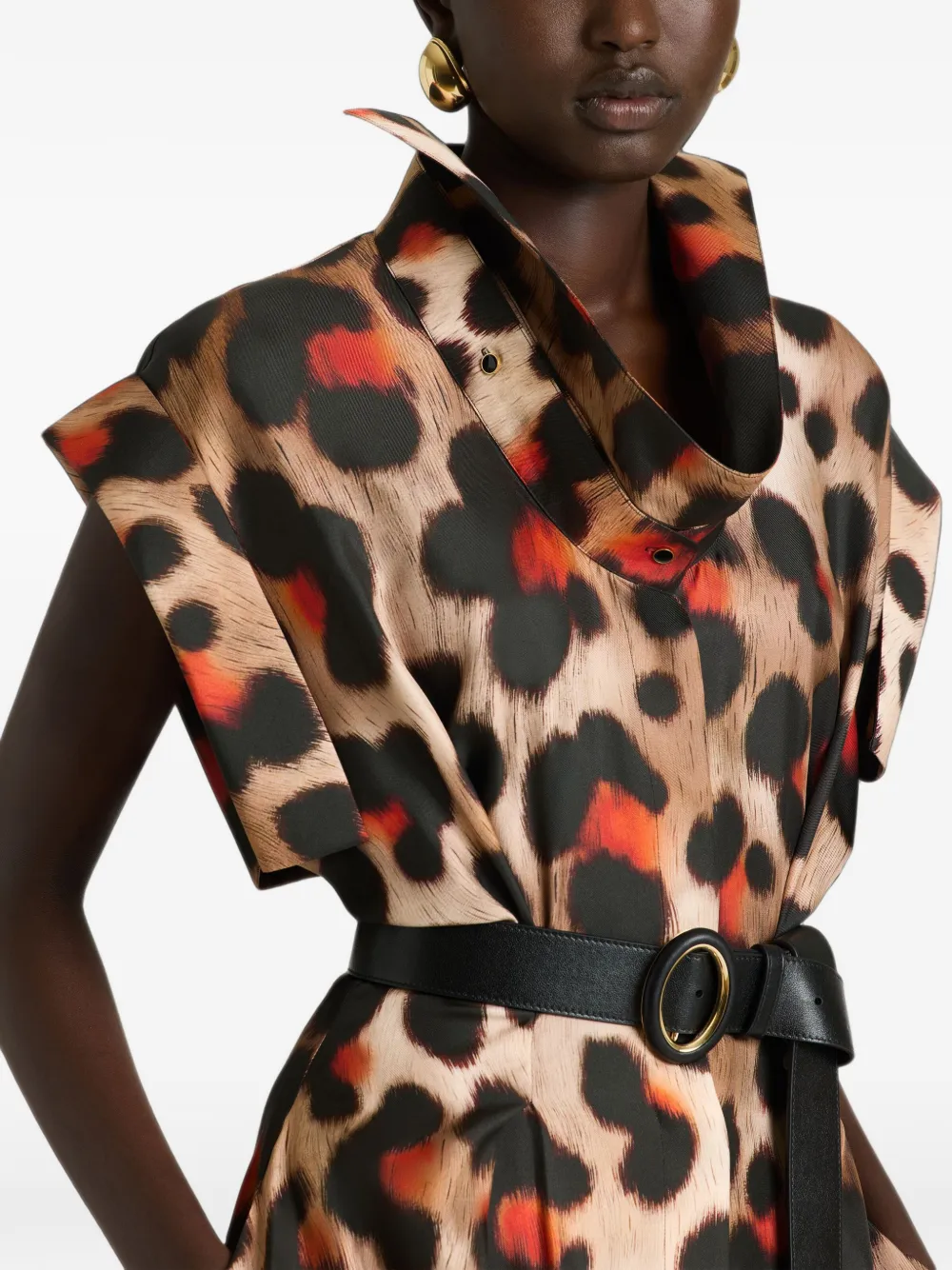 Givenchy Zijden shirtjurk met gedeconstrueerde kraag en luipaard-print Beige