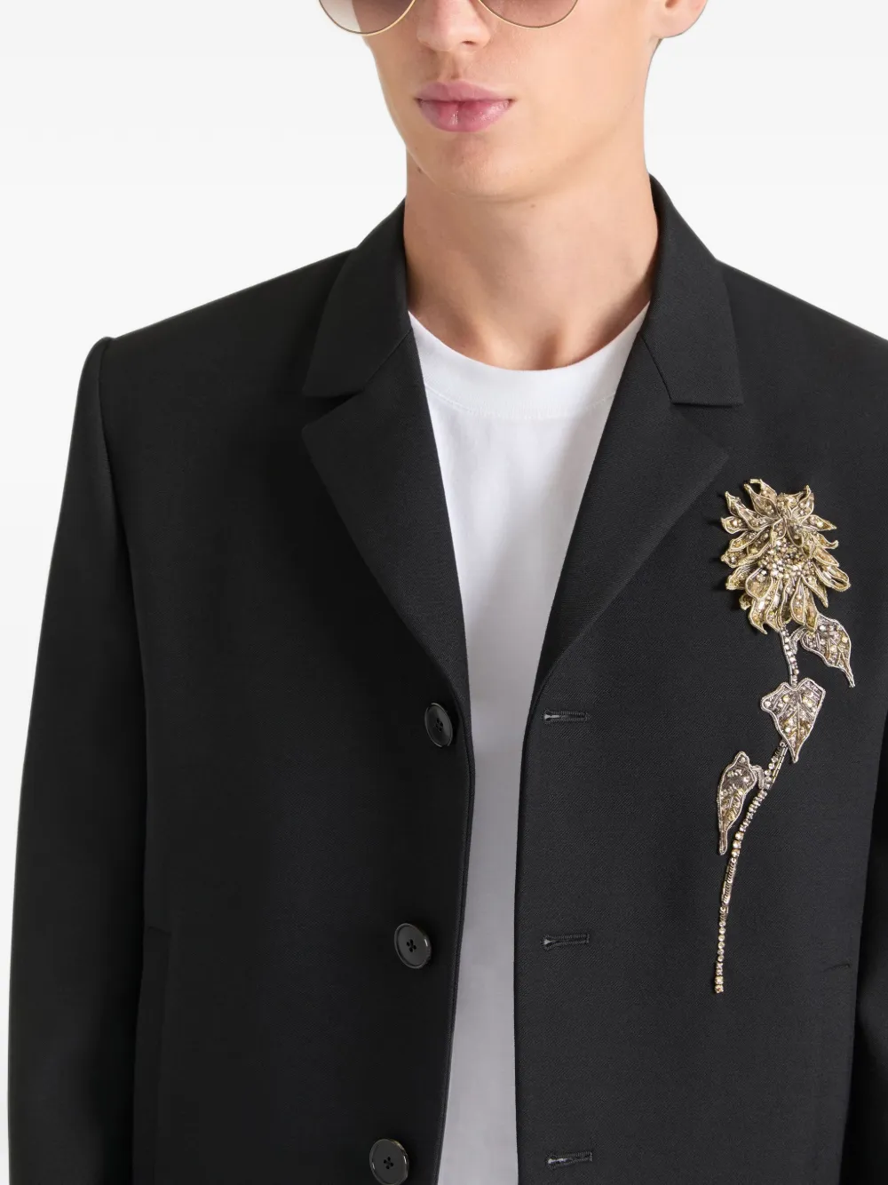 Givenchy Cropped wollen jack met enkele rij knopen en verfraaiing Zwart