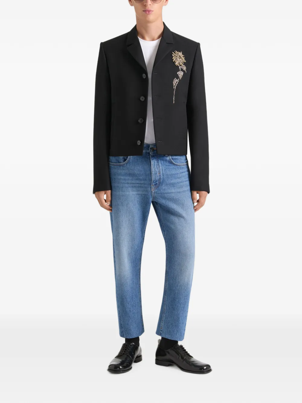 Givenchy Cropped wollen jack met enkele rij knopen en verfraaiing Zwart