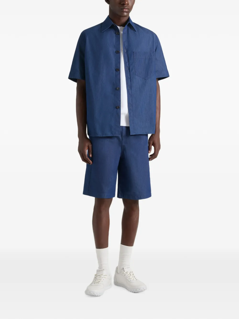 Givenchy Couture Seam denim bermuda shorts met Stamp-detail Blauw