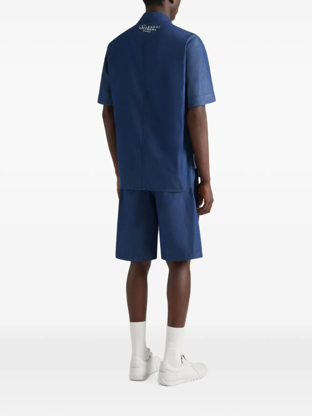 Givenchy Couture Seam denim bermuda shorts met Stamp-detail Blauw