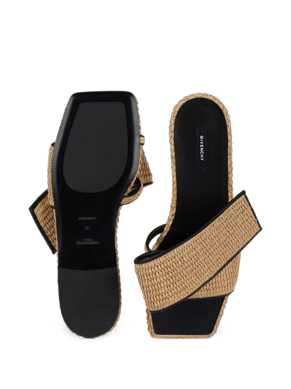 Givenchy Sliced Square Raffia-effect Flat Mules In Brown