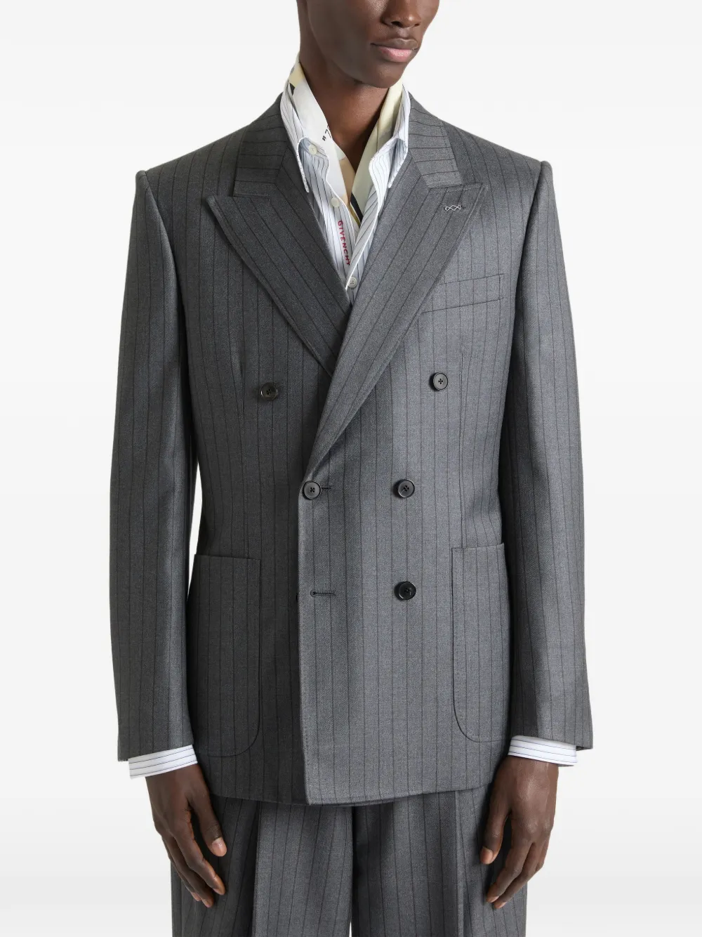 Givenchy Gestreept wollen jack met dubbele rij knopen Grijs