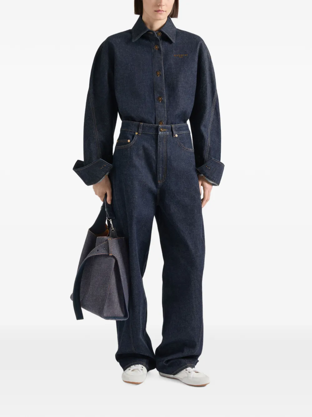Givenchy Cocoon gerafelde denim blouse met borduurwerk Blauw