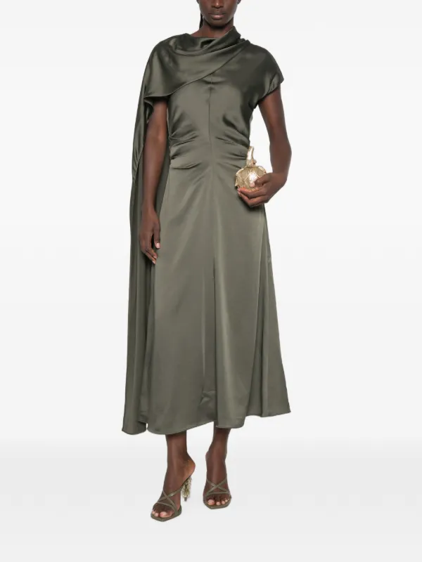 draped asymmetric midi dress SIMKHAI | Green Black Dress 90s Formal NEW Products asymmetric hemline with a Color:Custom_Colors