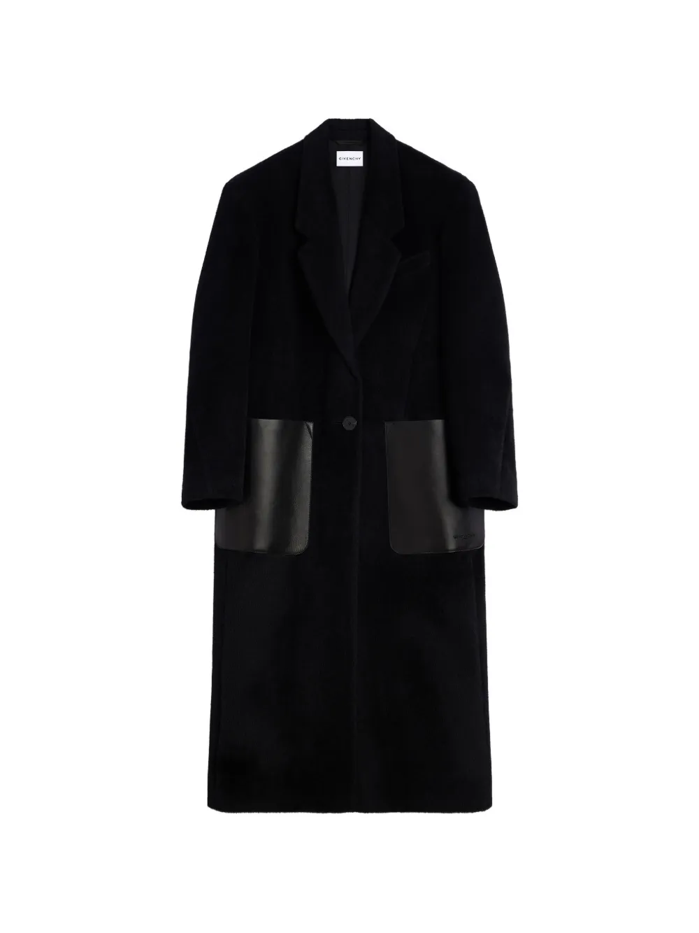 Givenchy Cappotto lungo in lana con tasche in pelle - Nero