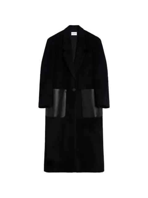Givenchy long coat in hairy wool with leather pockets