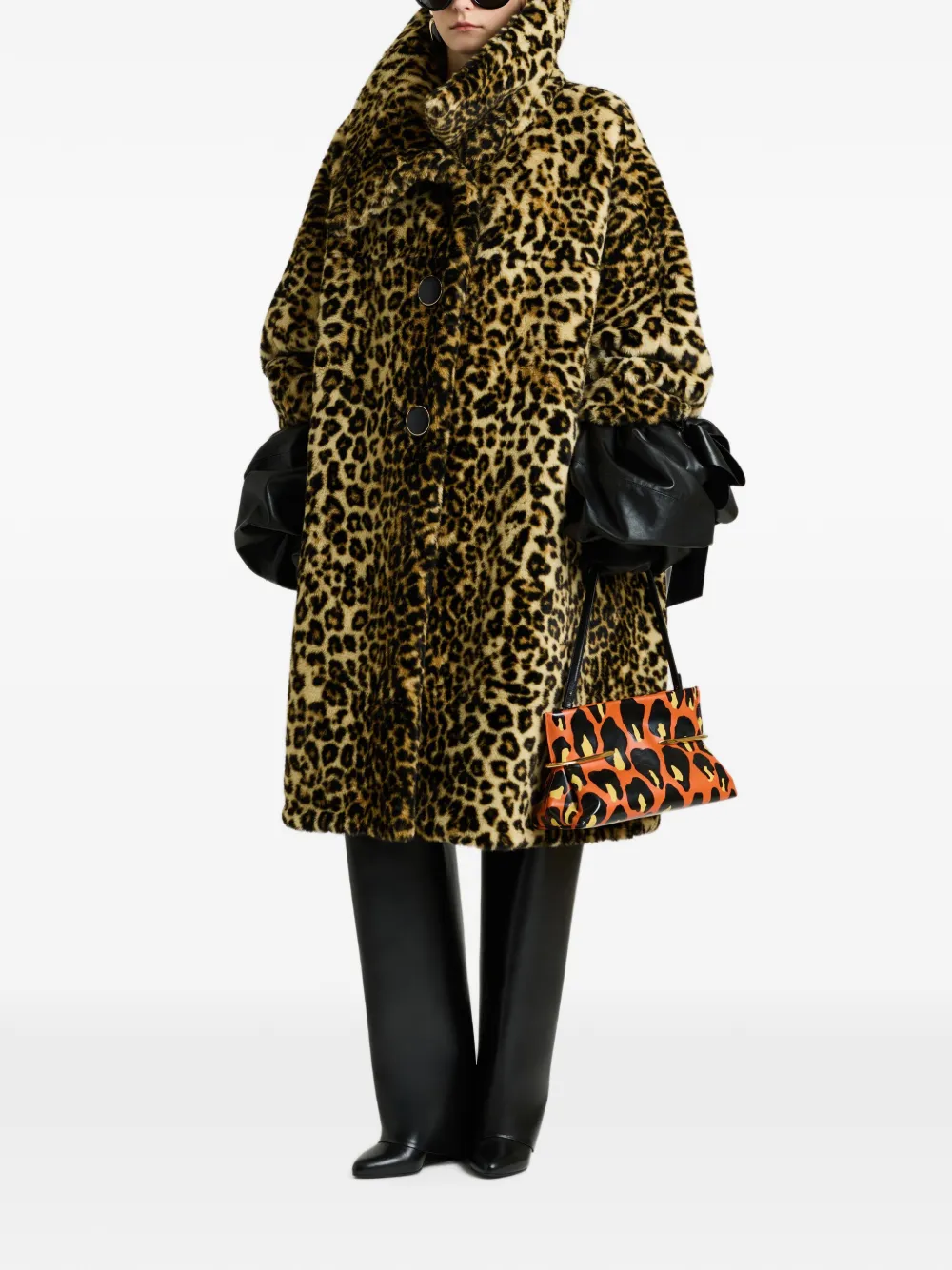 Givenchy Lange jas van imitatiebont met luipaard-print Bruin