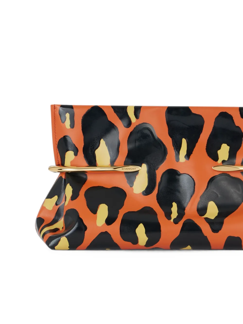 Givenchy Pinch Soft clutch van nappa leer met luipaardprint Oranje