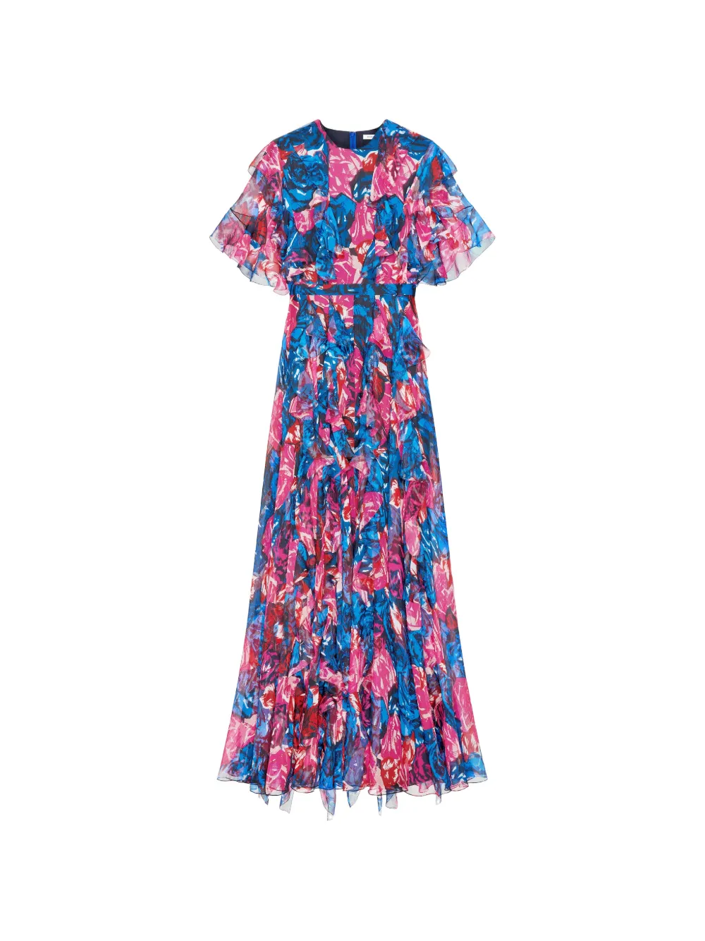 Givenchy long ruffled dress in silk chiffon with floral print - Blue