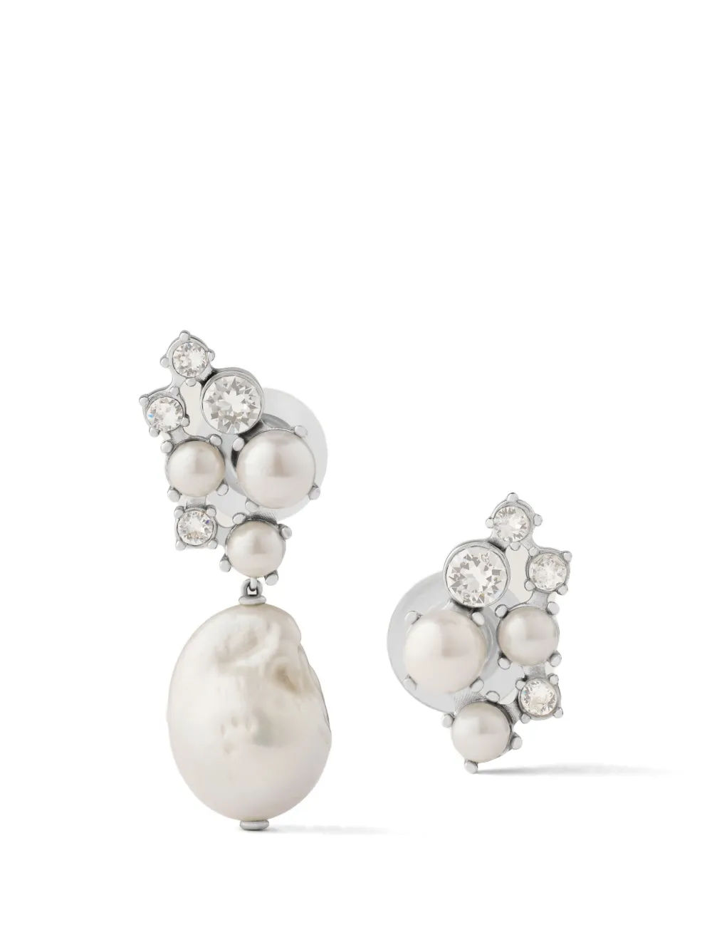 Givenchy Crystal Pearl Asymmetric Earrings In Metal, Crystals And Pearls In Silver