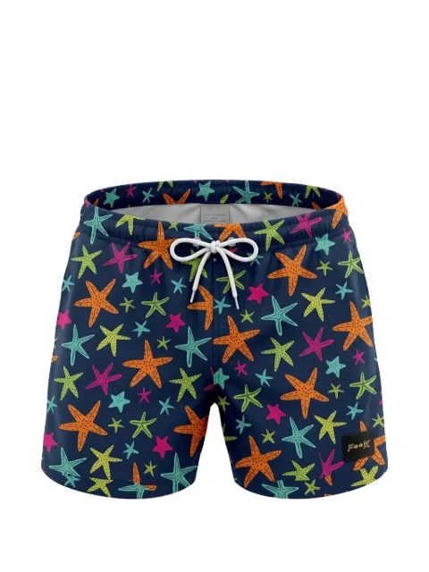F**K kids shorts de playa con estrellas de mar estampadas y cordones en la pretina