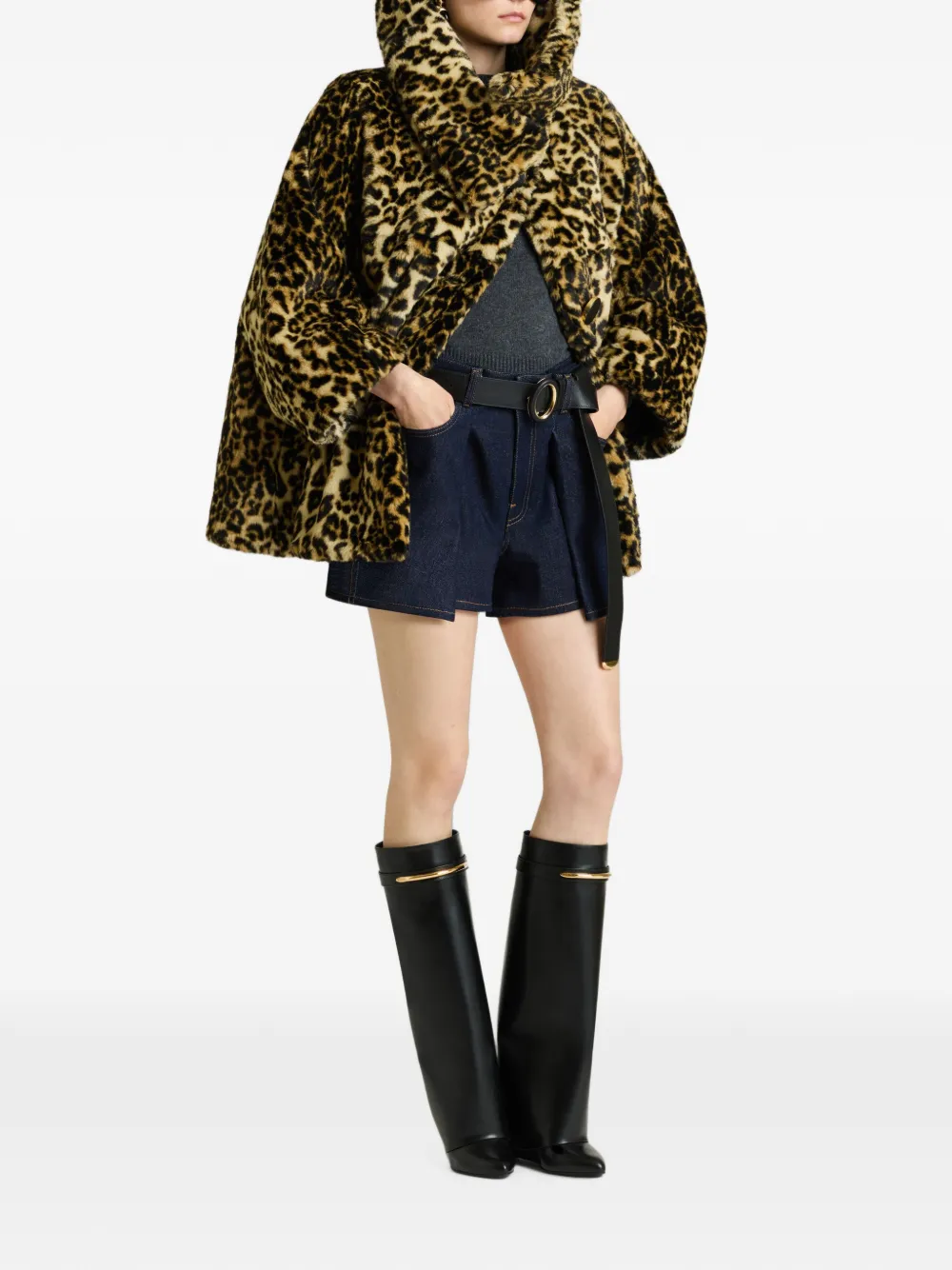 Givenchy Short Coat in Leopard Faux Fur in Brown, view 2