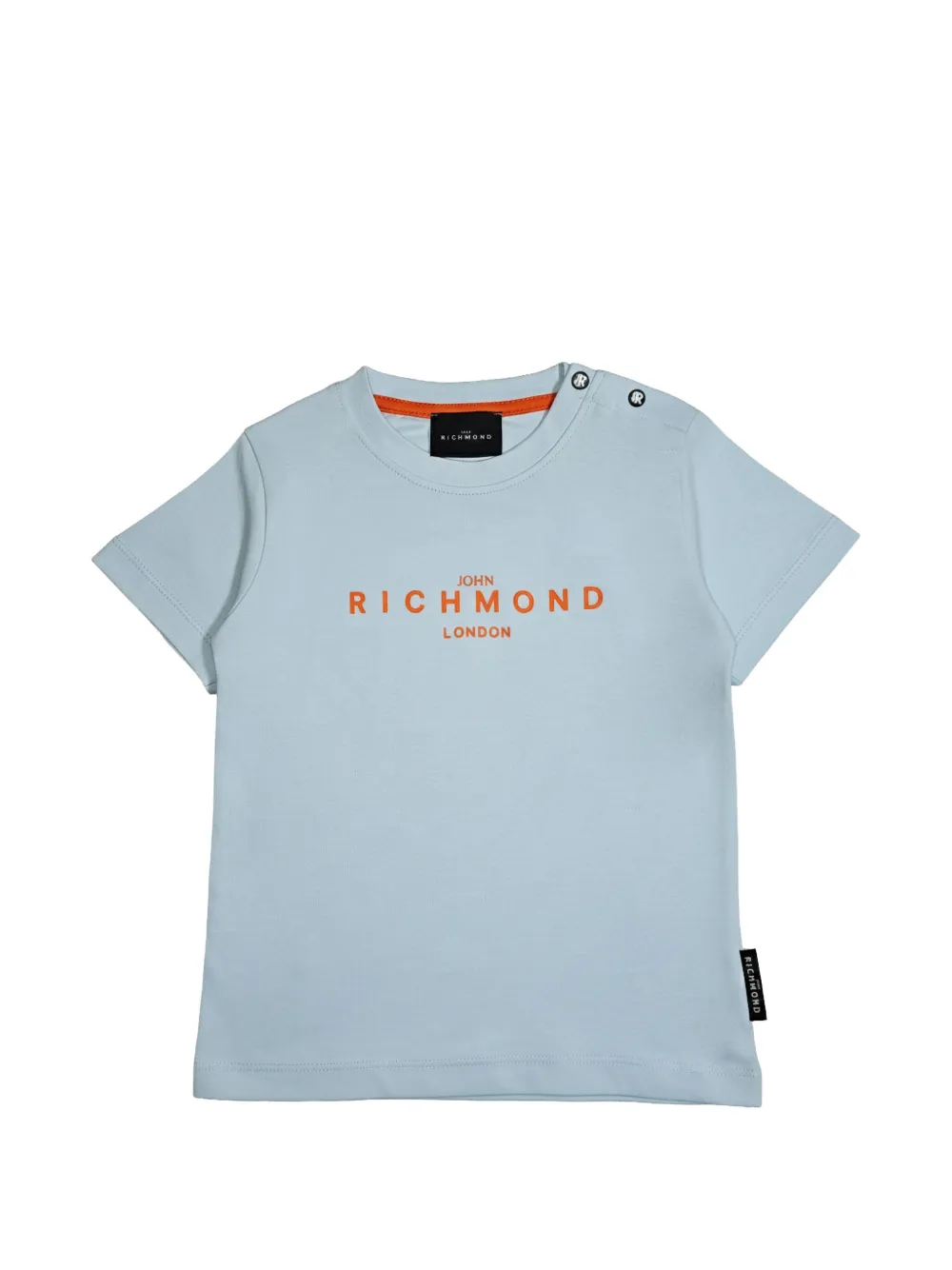John Richmond Junior T-shirt met logoprint en knoop op de schouders Blauw