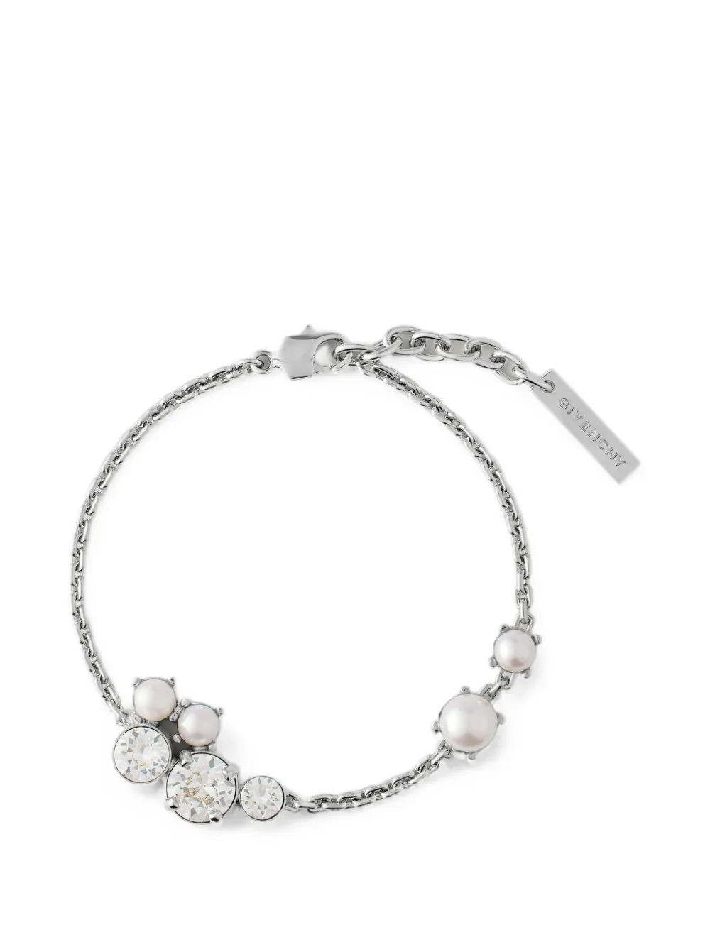 Givenchy Bracciale Crystal Pearl in metallo con cristalli e perle - Argento