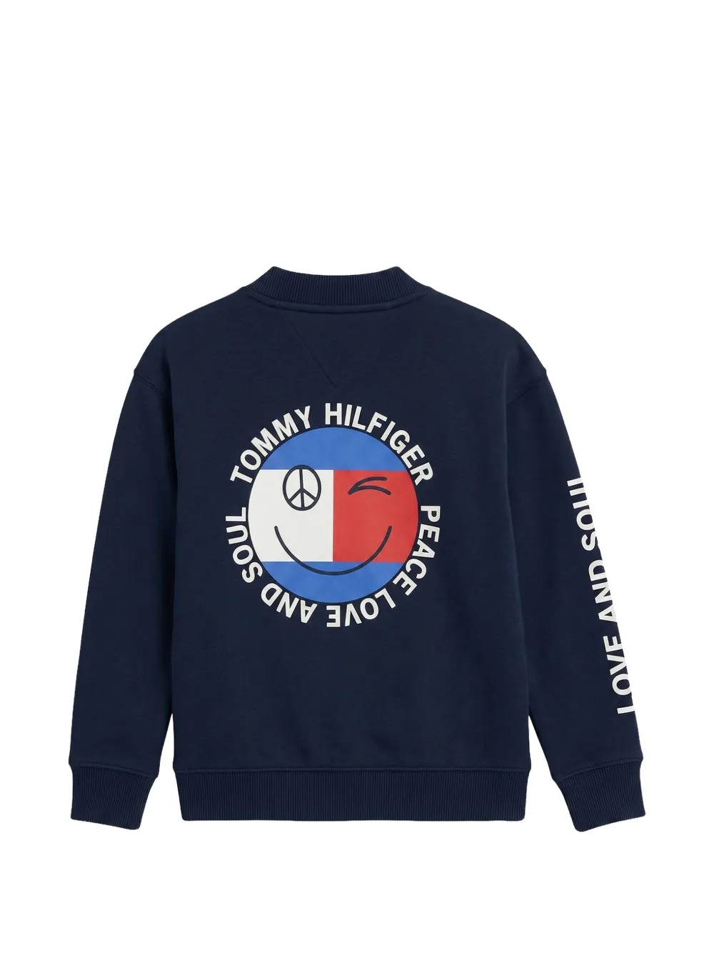 Tommy Hilfiger Junior Fun Flag sweater met ronde hals en logoprint Blauw