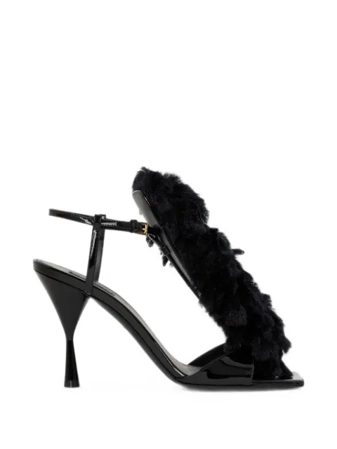 Givenchy pompom heeled sandals in patent leather and knit