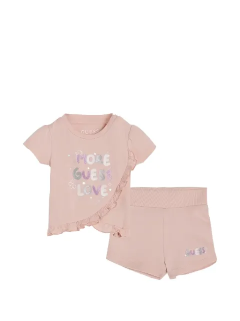 guess kids set de pantalones cortos con eslogan estampado y volantes