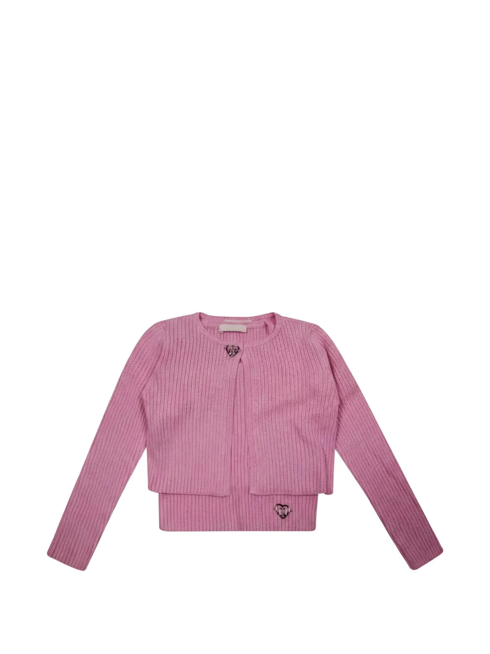 Liu Jo Kids ribbed-knit heart-detail top and cardigan set - Rosa