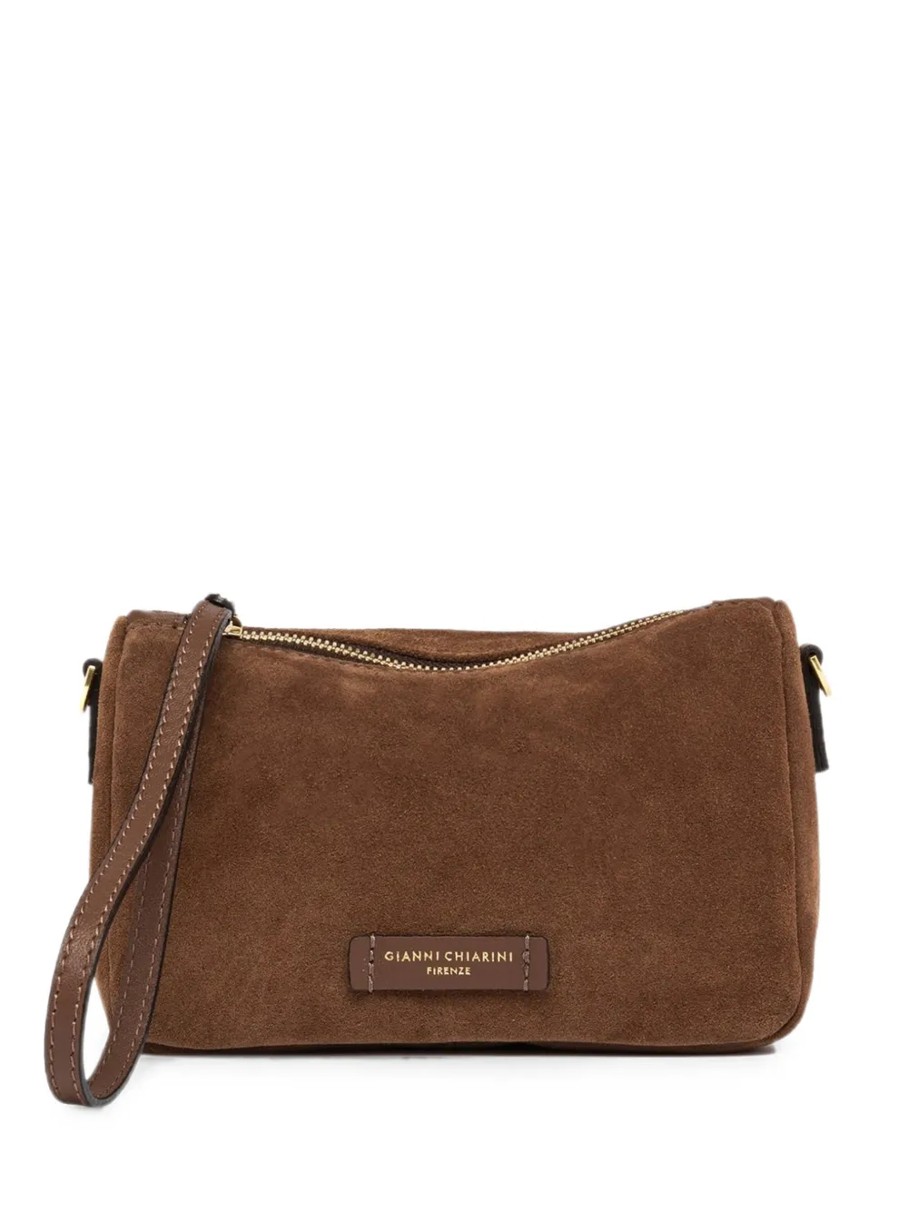GIANNI CHIARINI small Nora Pouch logo-patch suede clutch bag - Braun