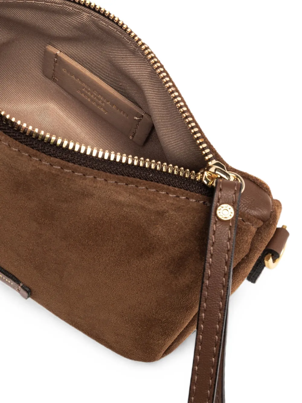 GIANNI CHIARINI Kleine Nora Pouch suède clutch met logopatch Bruin