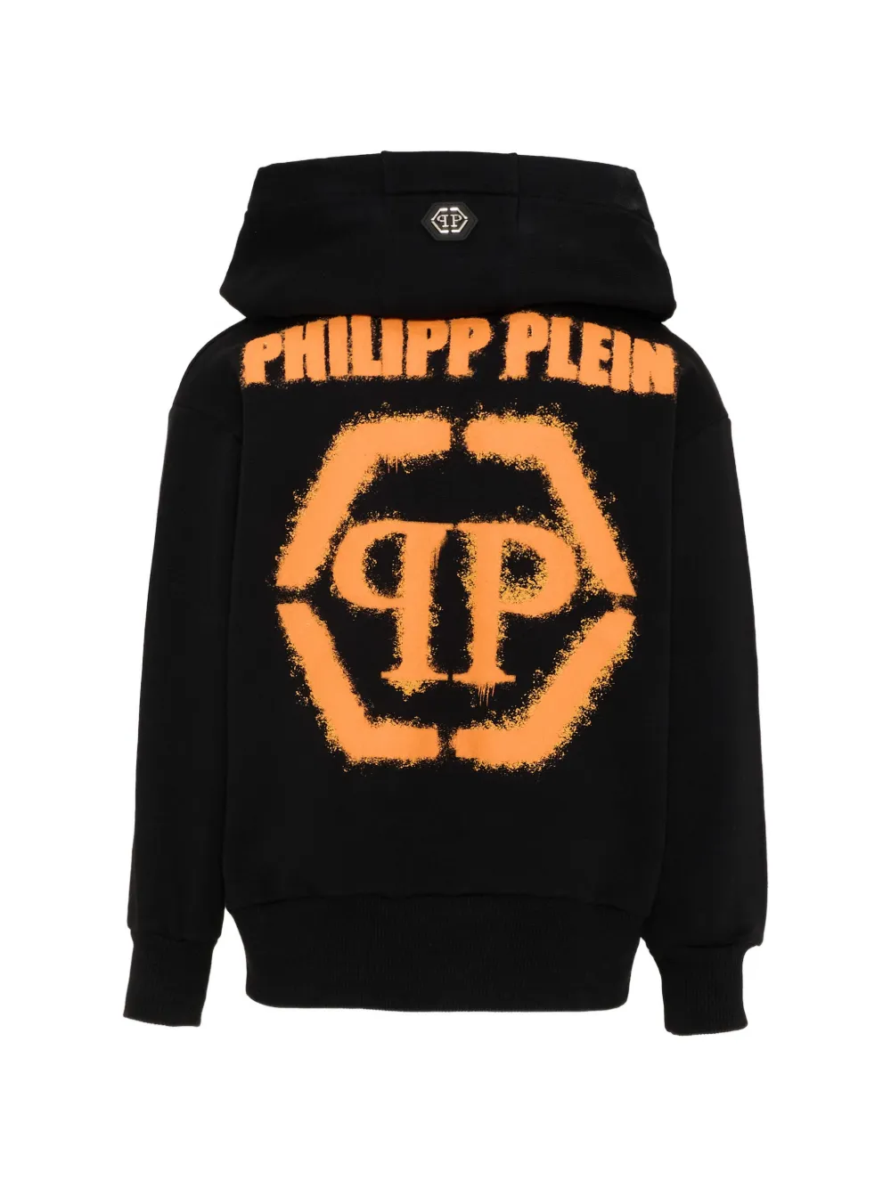 Philipp Plein Junior Hoodie met logoprint en rits Zwart