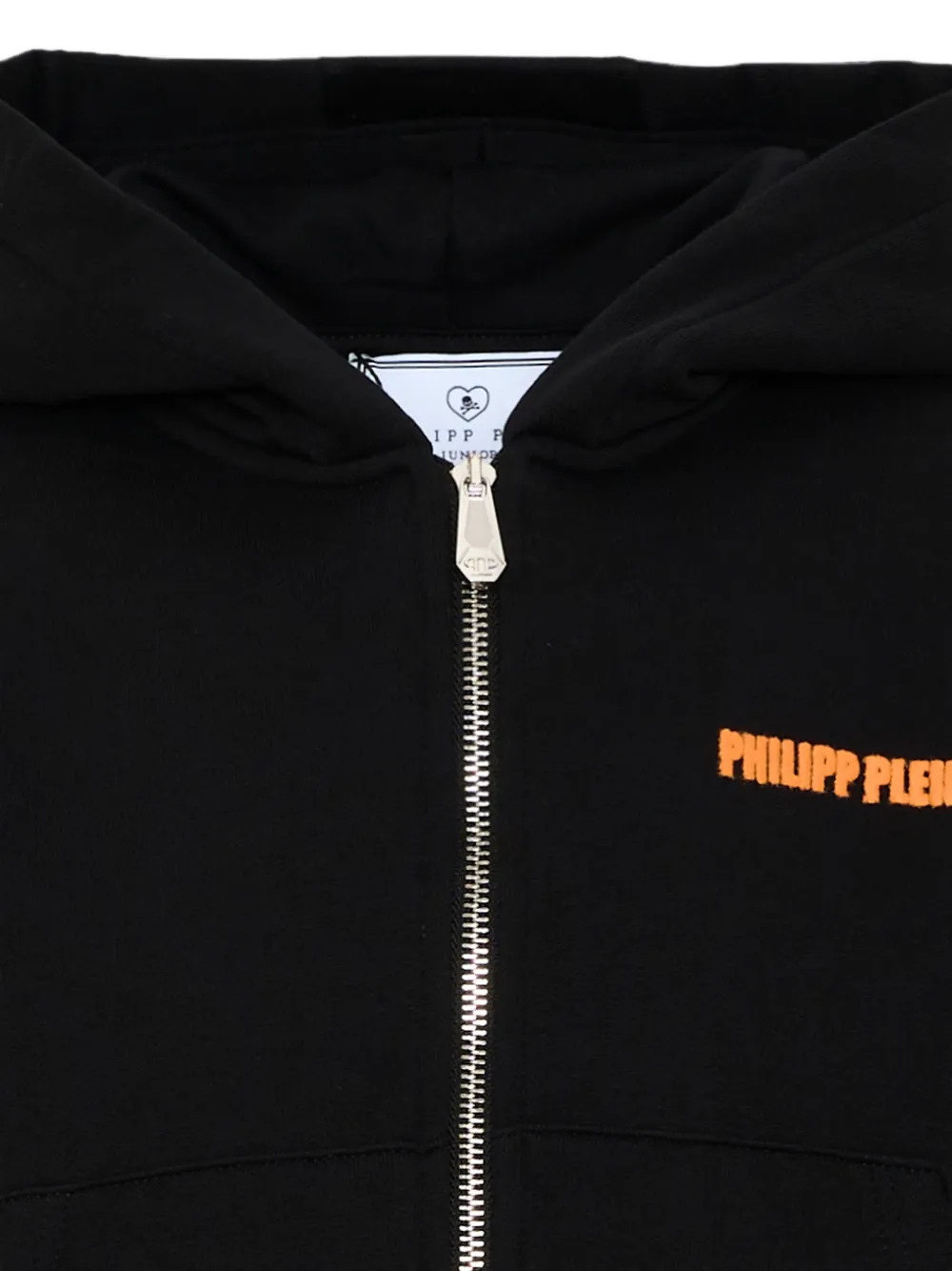 Philipp Plein Junior Hoodie met logoprint en rits Zwart
