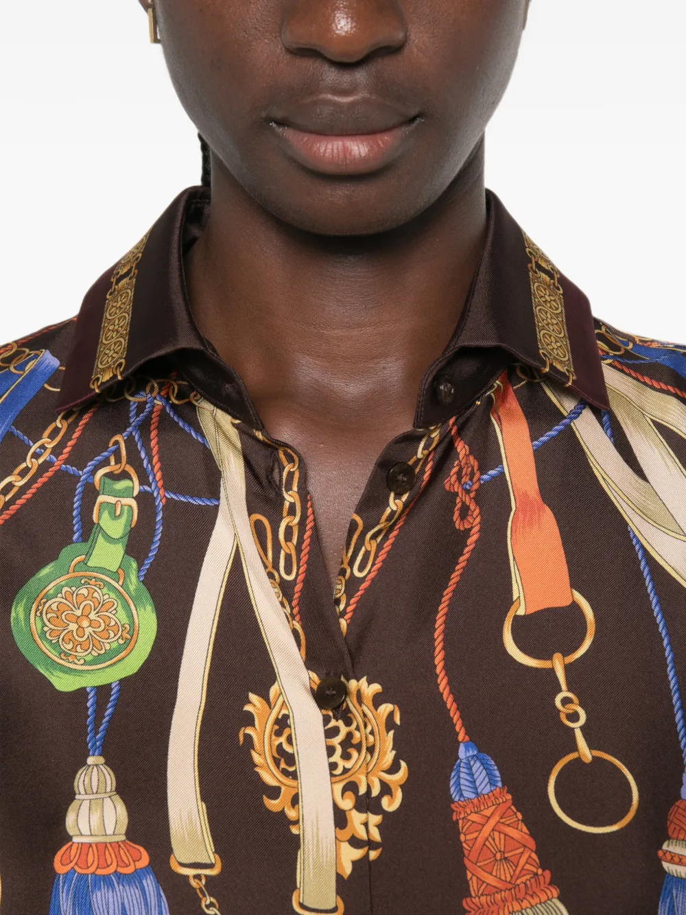 ETRO Zijden blouse met kwastjes-print Bruin