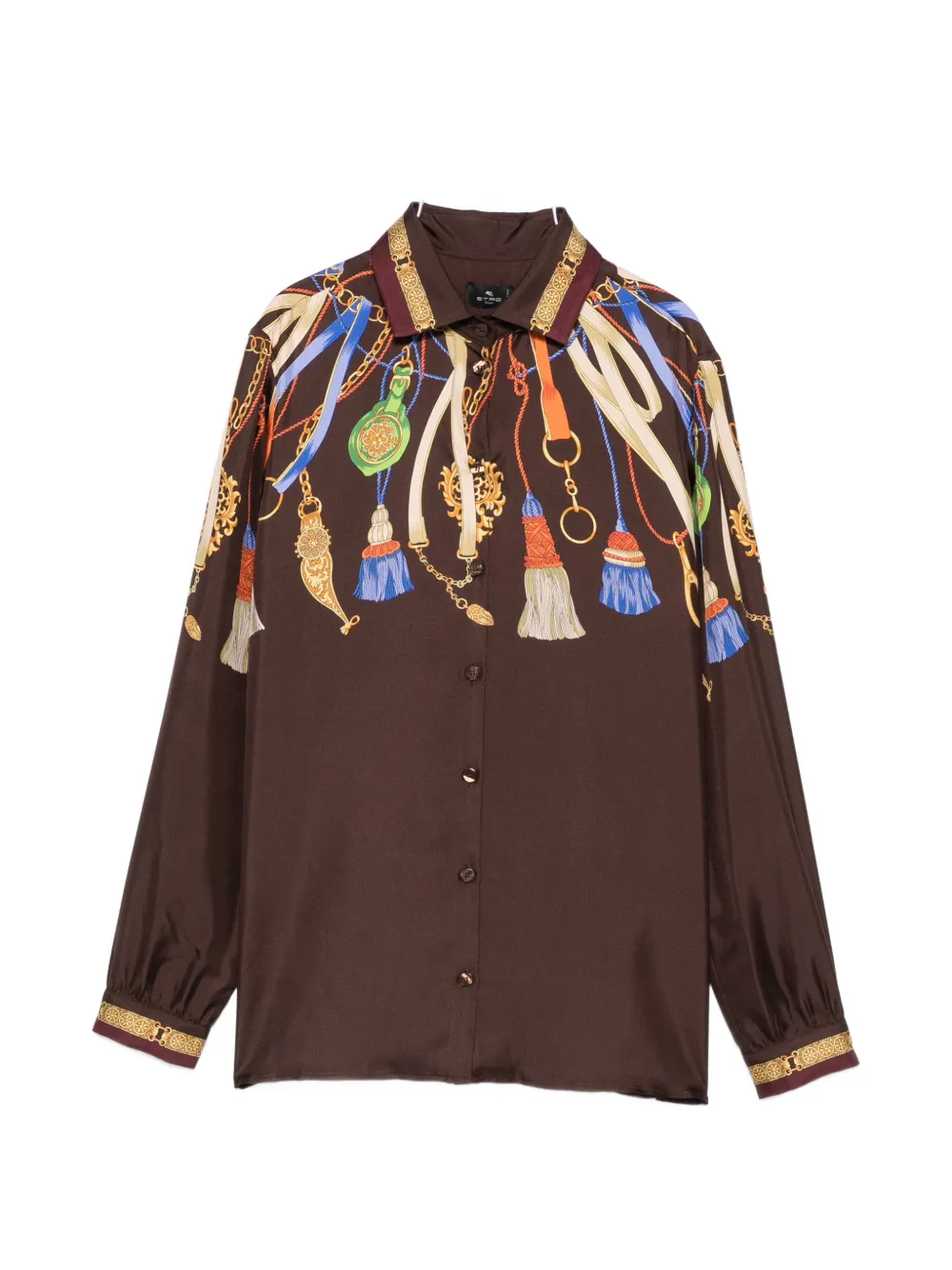 ETRO tassel-print silk shirt - Braun