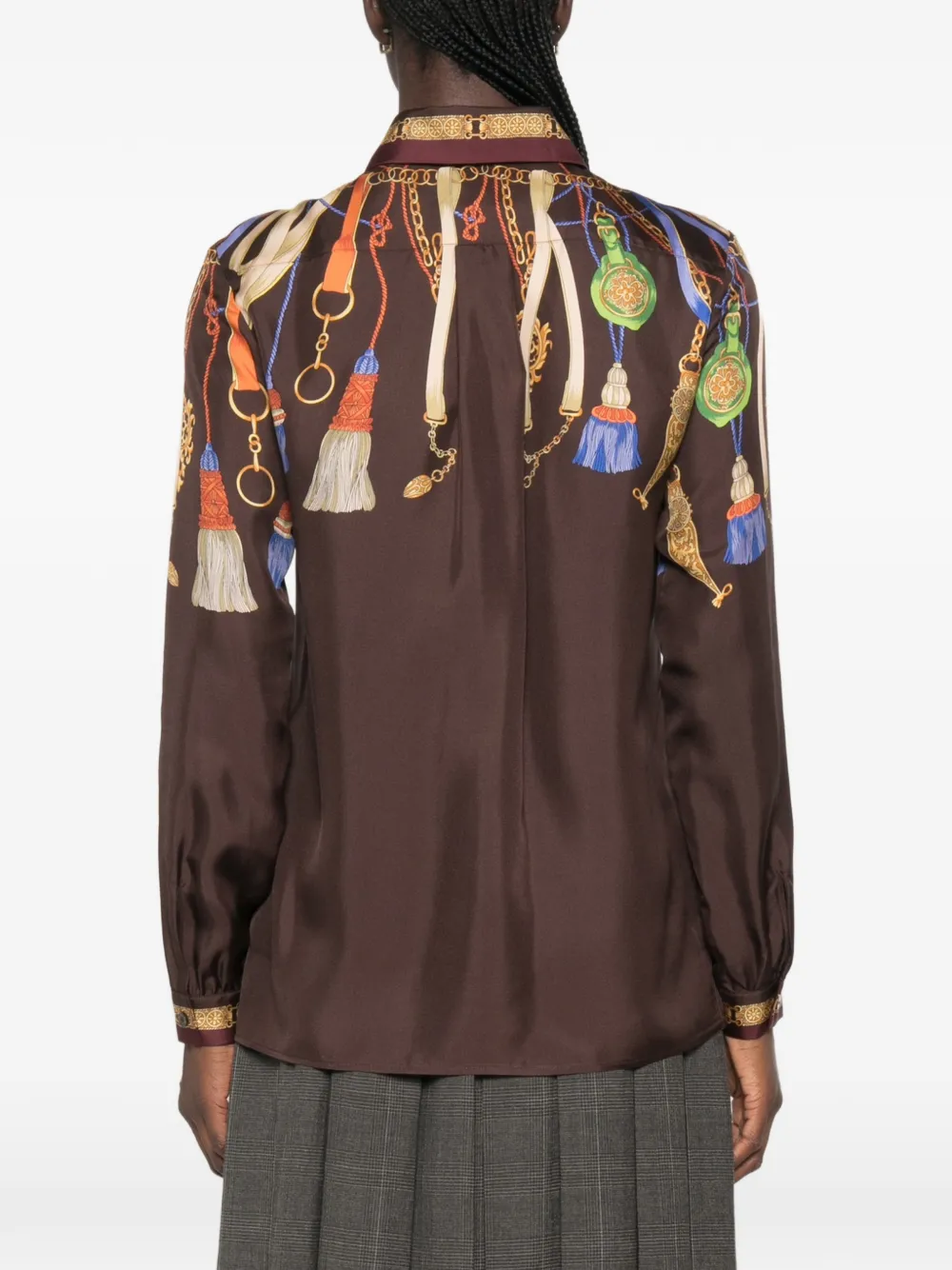 ETRO Zijden blouse met kwastjes-print Bruin