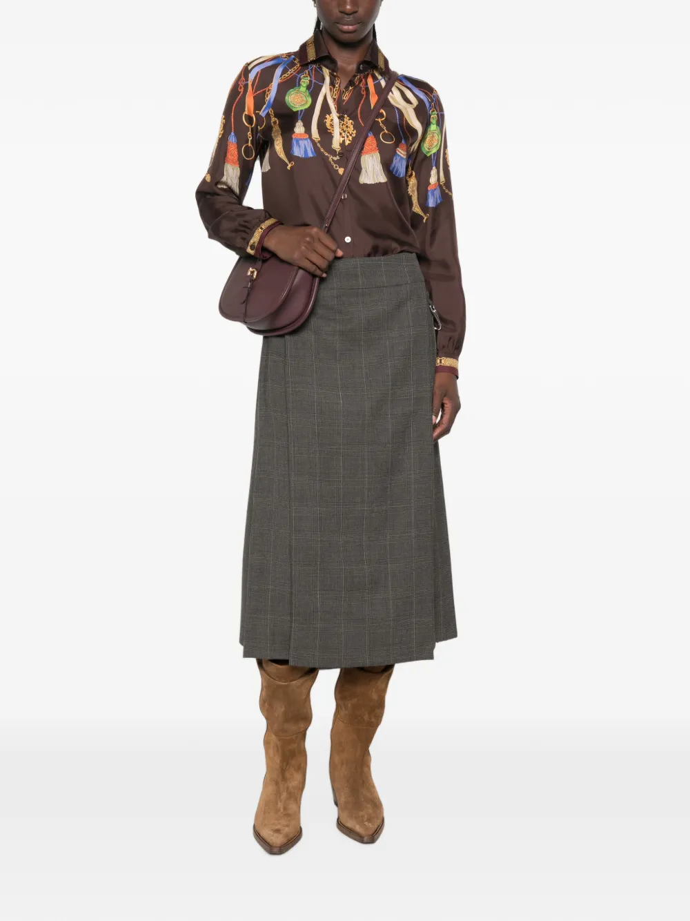ETRO Zijden blouse met kwastjes-print Bruin