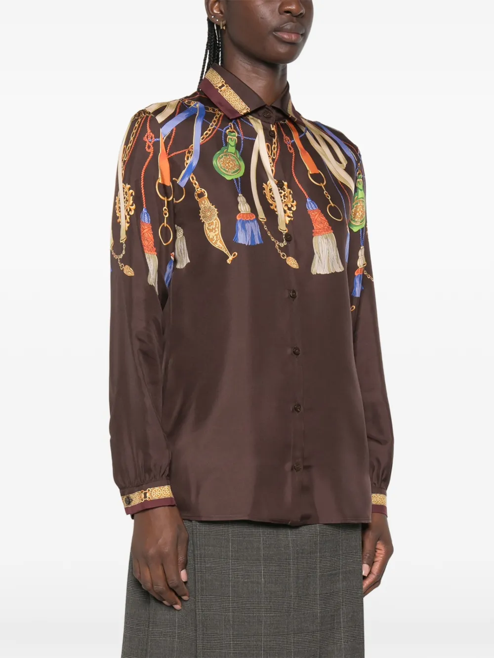 ETRO Zijden blouse met kwastjes-print Bruin