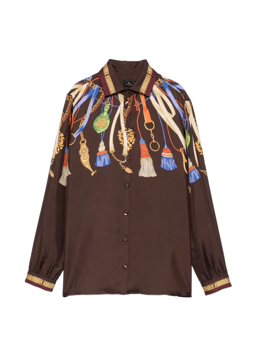 ETRO tassel-print silk shirt - Marrone