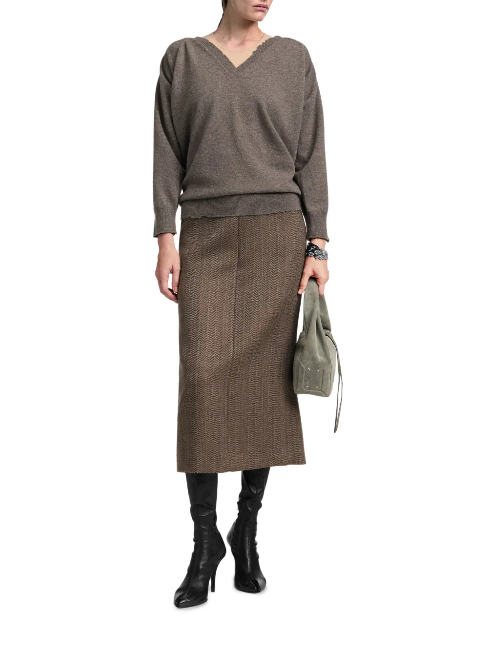Maison Margiela Gerafelde gebreide trui met V-hals Bruin